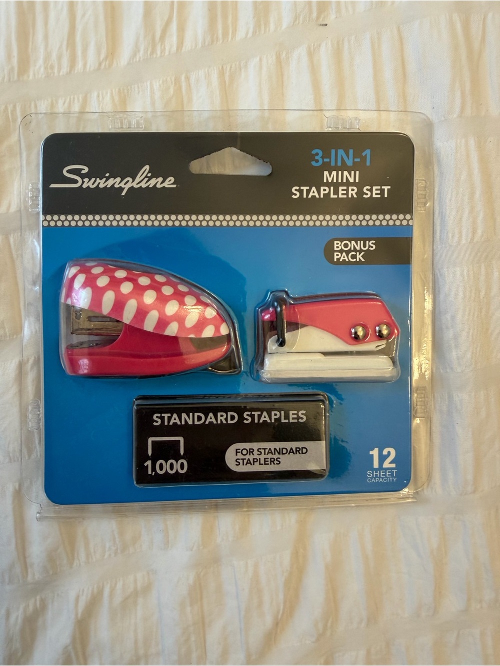 Swingline 3-in-1 Mini Stapler Set - Pink Polka Dot